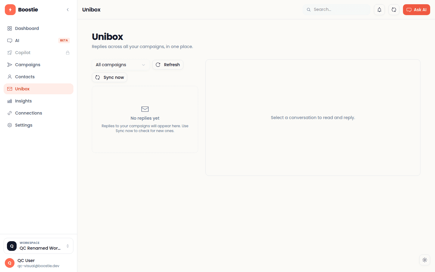 The Boostie Unibox: replies across all campaigns in one place